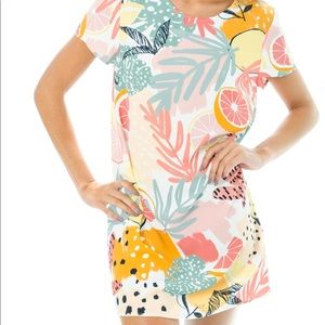 mink pink coral citrus print shift dress